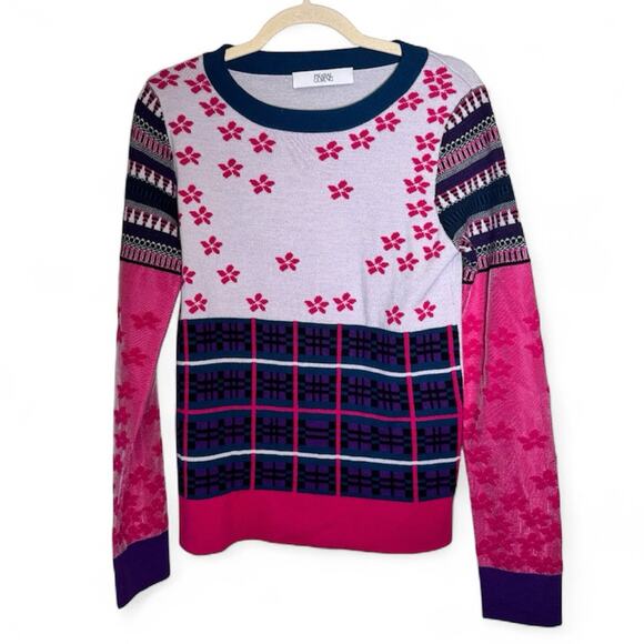 Prabal Gurung Pink Blue Knit Pullover Sweater Womens M Luxury Cashmere Blend